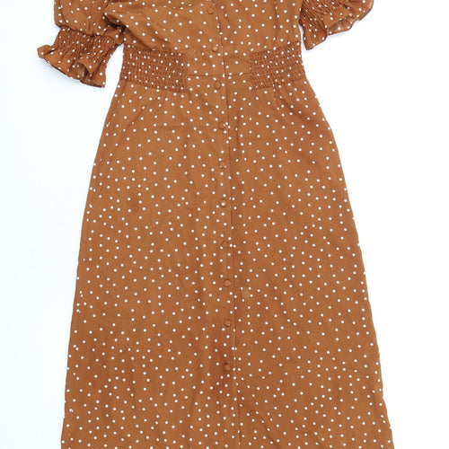 ASOS Womens Brown Polka Dot Polyester A-Line Size 8 V-Neck Button