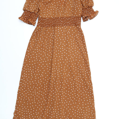 ASOS Womens Brown Polka Dot Polyester A-Line Size 8 V-Neck Button