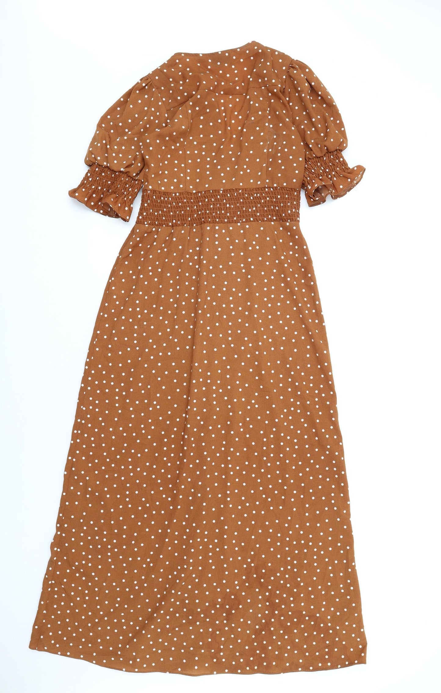 ASOS Womens Brown Polka Dot Polyester A-Line Size 8 V-Neck Button