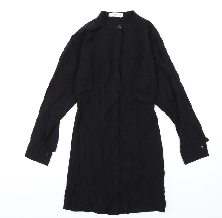 Mango Womens Black Viscose A-Line Size 2XS Round Neck Button