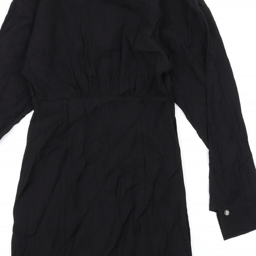 Mango Womens Black Viscose A-Line Size 2XS Round Neck Button