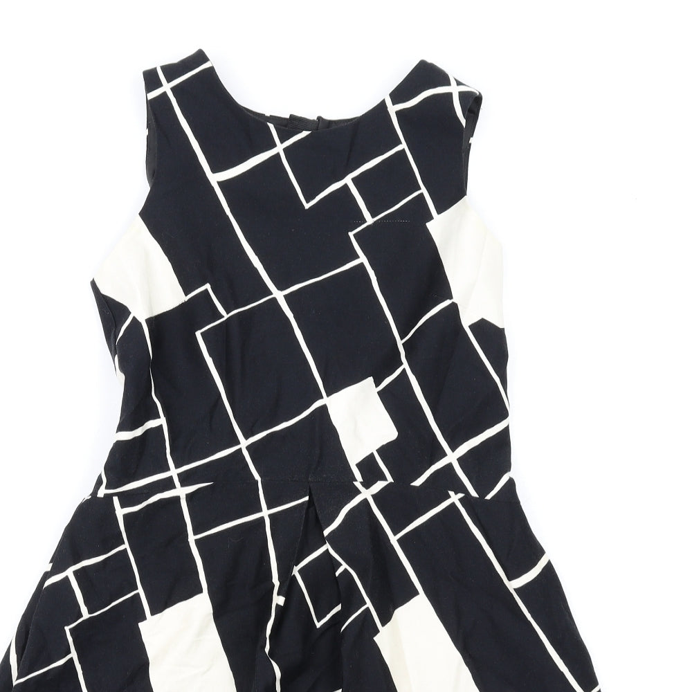 NEXT Girls Black Geometric Cotton A-Line Size 11 Years Round Neck Zip