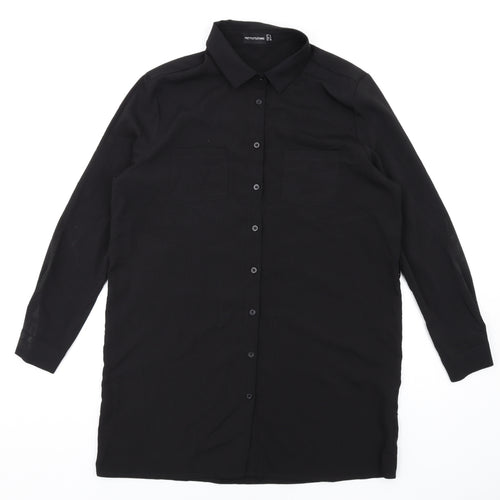 PRETTYLITTLETHING Womens Black Polyester Shirt Dress Size 6 Collared Button