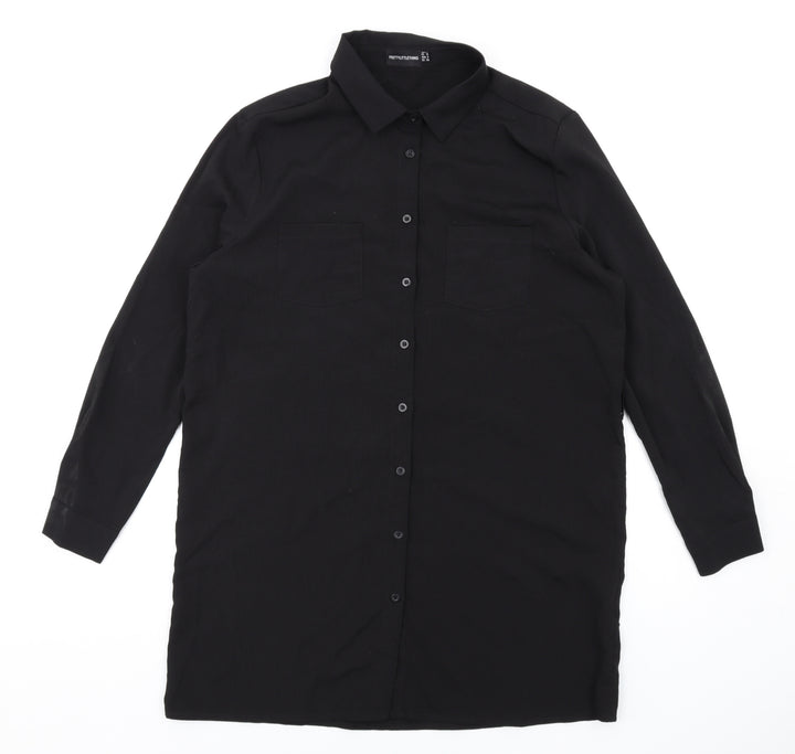 PRETTYLITTLETHING Womens Black Polyester Shirt Dress Size 6 Collared Button