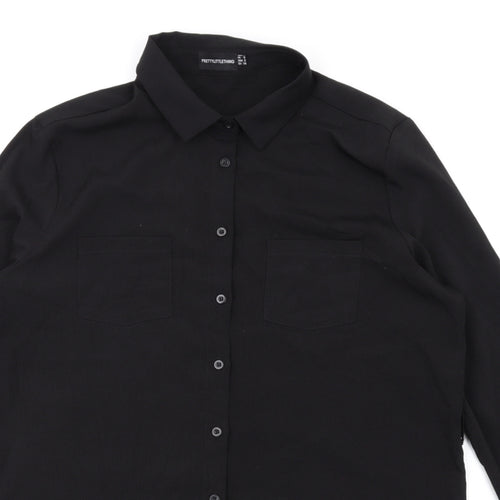 PRETTYLITTLETHING Womens Black Polyester Shirt Dress Size 6 Collared Button