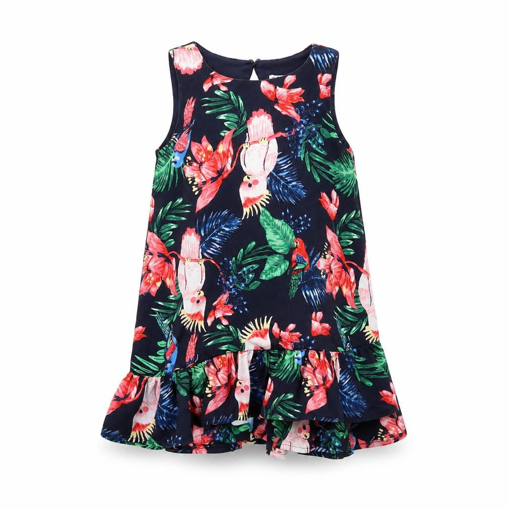 H&M Girls Blue Floral Polyester A-Line Size 3-4 Years Round Neck Button