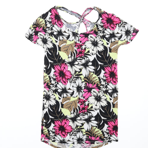 NEXT Womens Multicoloured Floral Viscose T-Shirt Dress Size 6 Round Neck Pullover