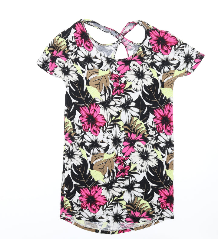 NEXT Womens Multicoloured Floral Viscose T-Shirt Dress Size 6 Round Neck Pullover