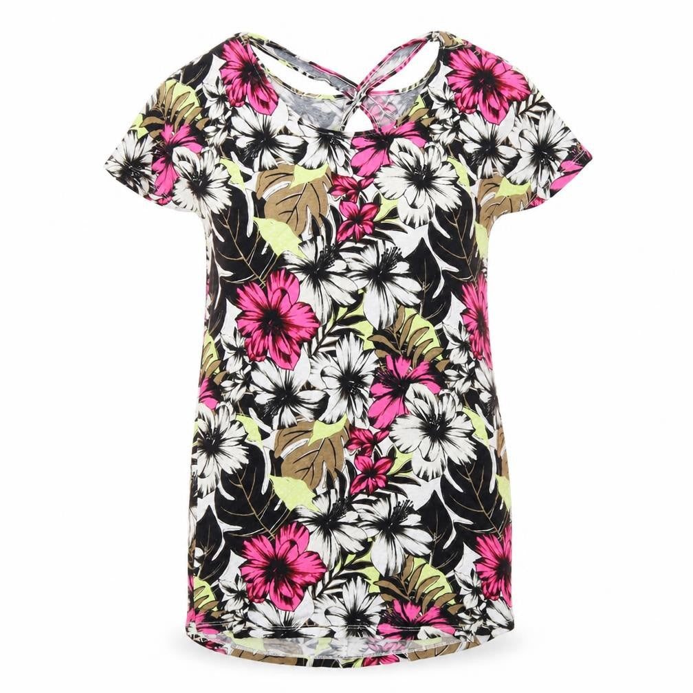NEXT Womens Multicoloured Floral Viscose T-Shirt Dress Size 6 Round Neck Pullover