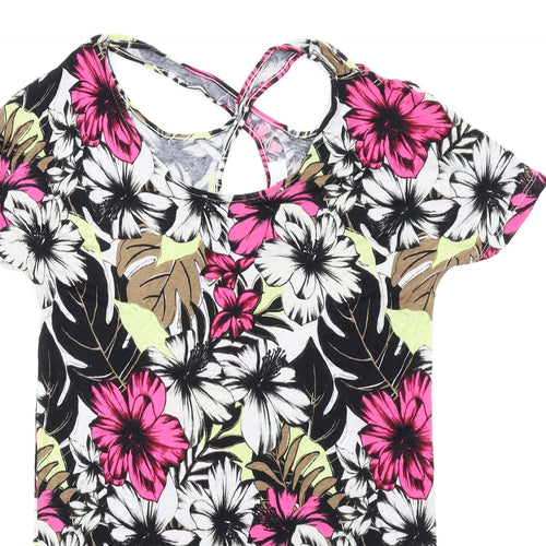 NEXT Womens Multicoloured Floral Viscose T-Shirt Dress Size 6 Round Neck Pullover