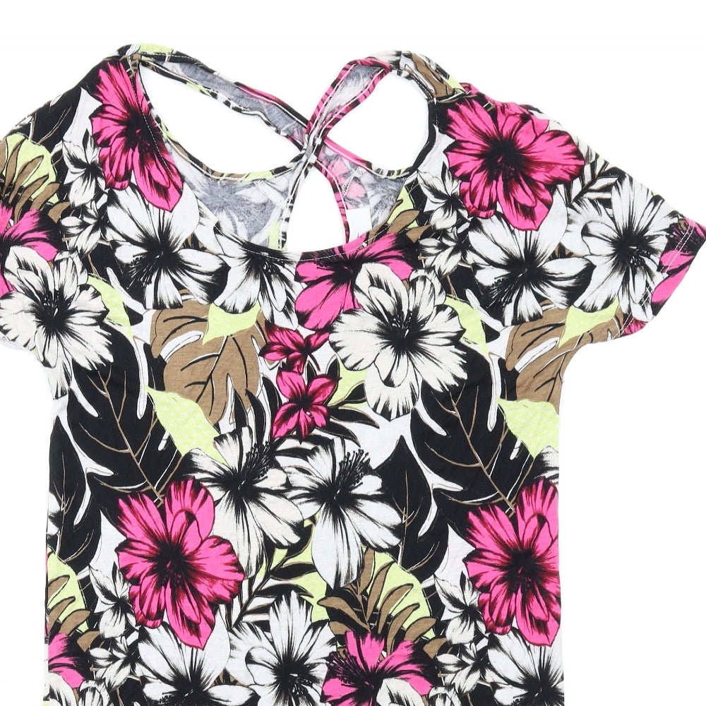 NEXT Womens Multicoloured Floral Viscose T-Shirt Dress Size 6 Round Neck Pullover