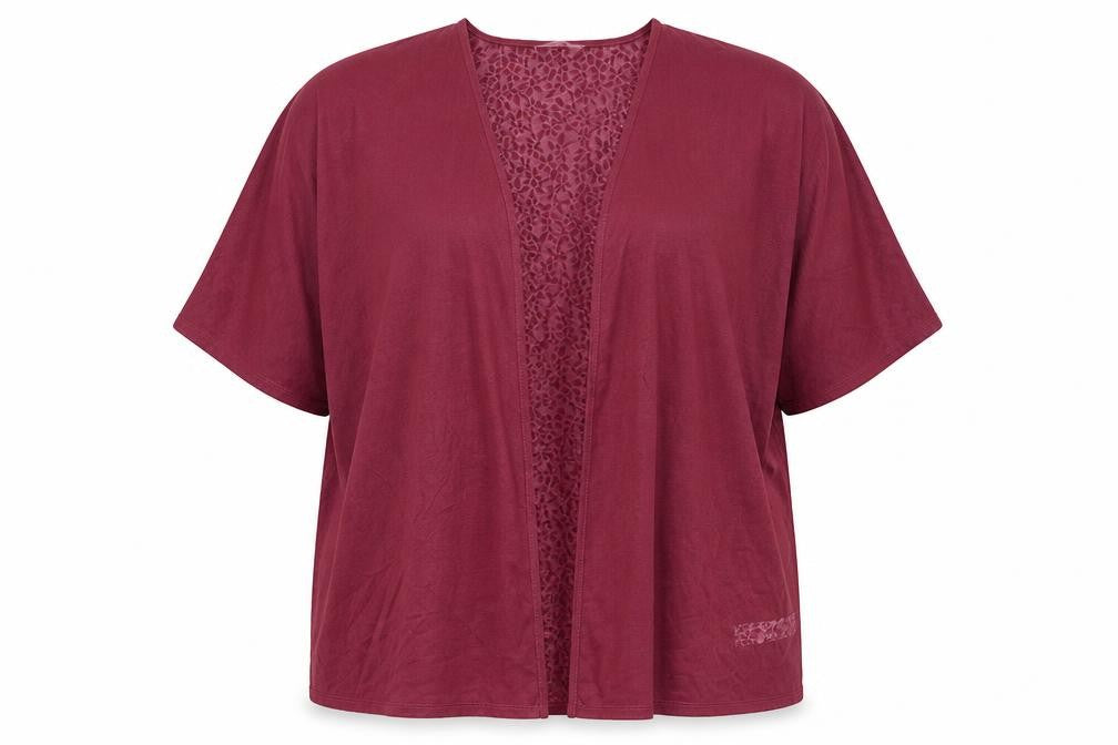 Front view of Anthology women’s red polyester kimono t-shirt, size UK 20, v-neck