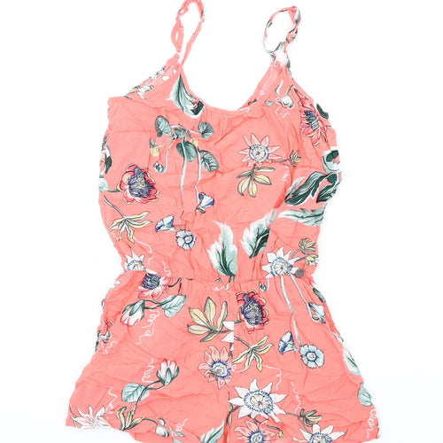 Hype Womens Pink Floral Viscose Playsuit One-Piece Size S Pullover