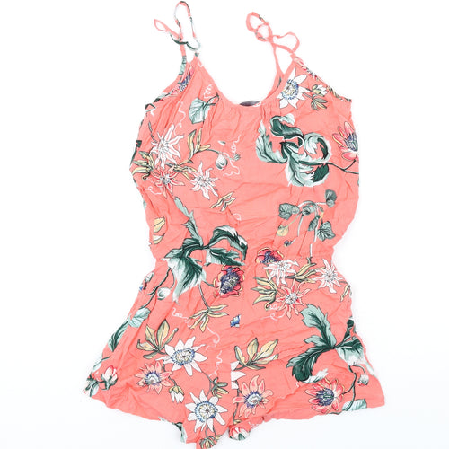 Hype Womens Pink Floral Viscose Playsuit One-Piece Size S Pullover