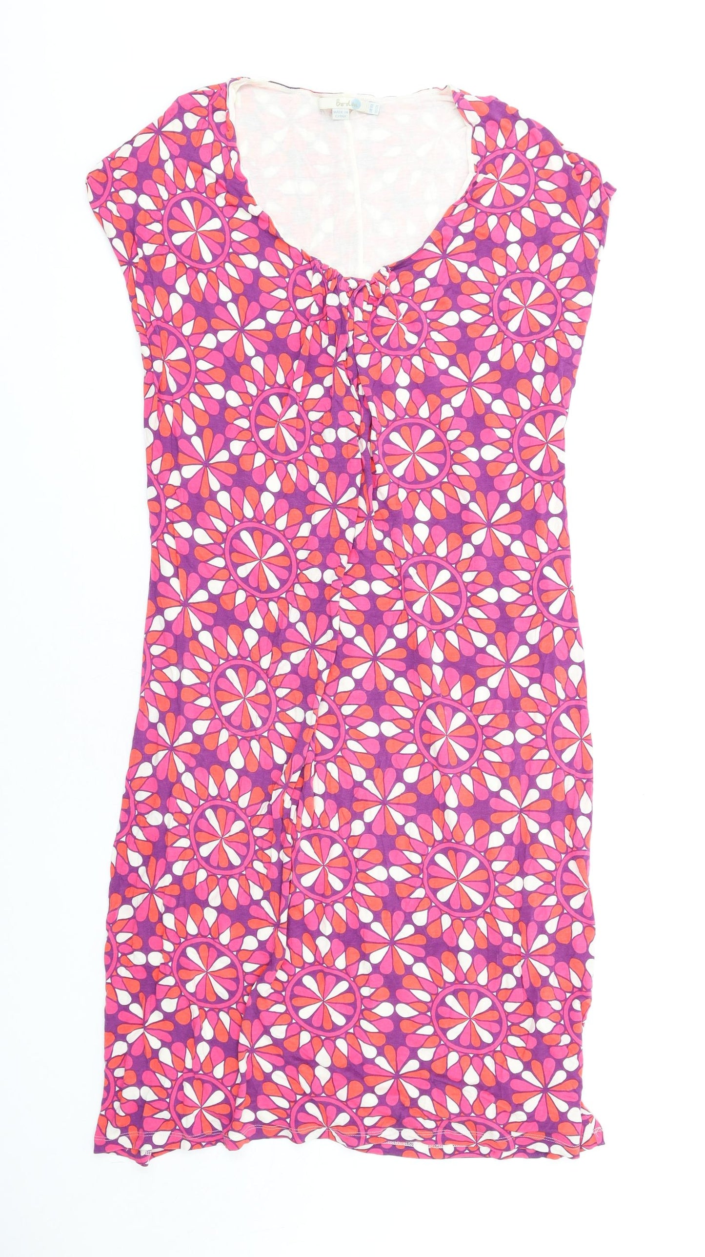 Boden Womens Multicoloured Geometric Viscose T-Shirt Dress Size 16 V-Neck Pullover