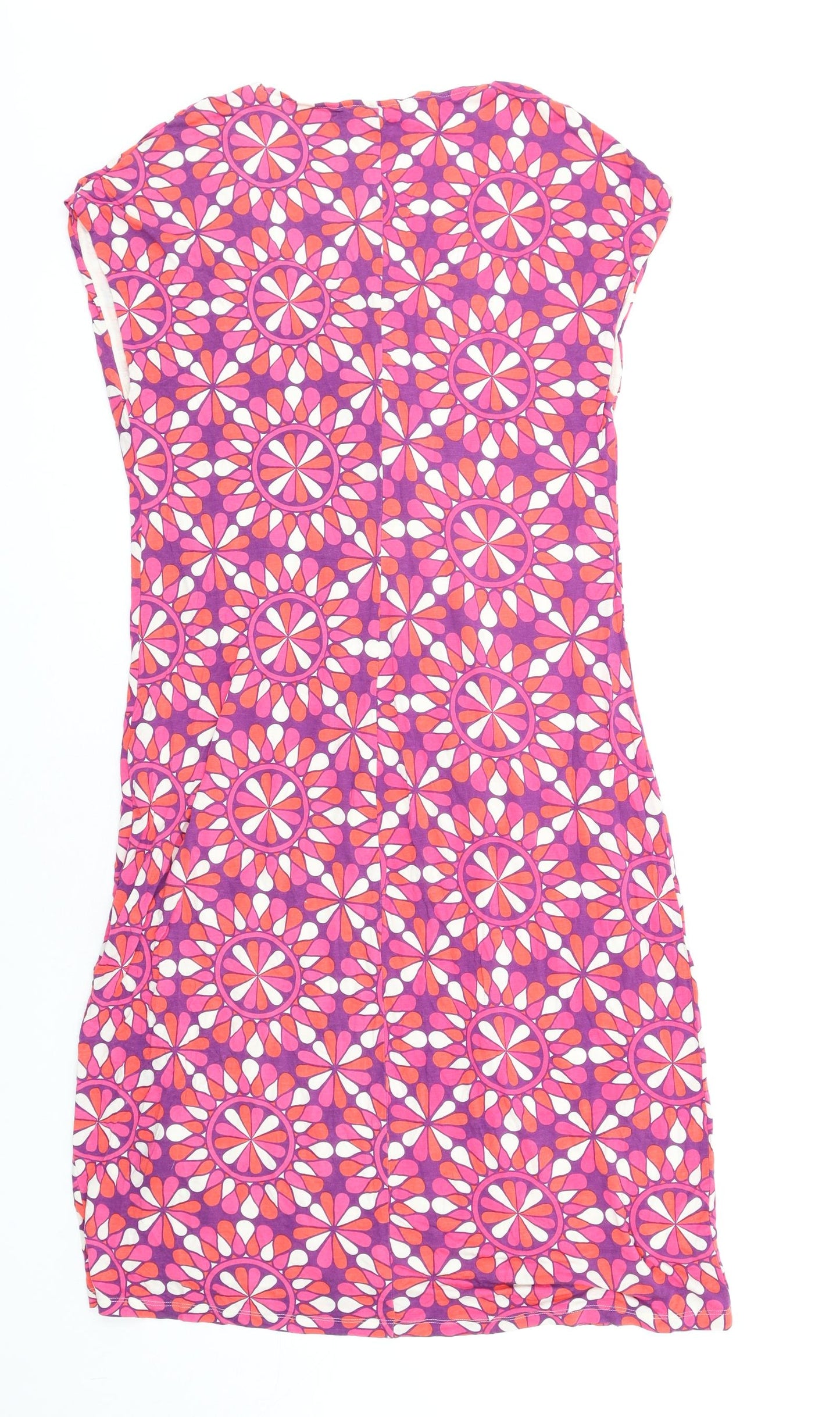 Boden Womens Multicoloured Geometric Viscose T-Shirt Dress Size 16 V-Neck Pullover