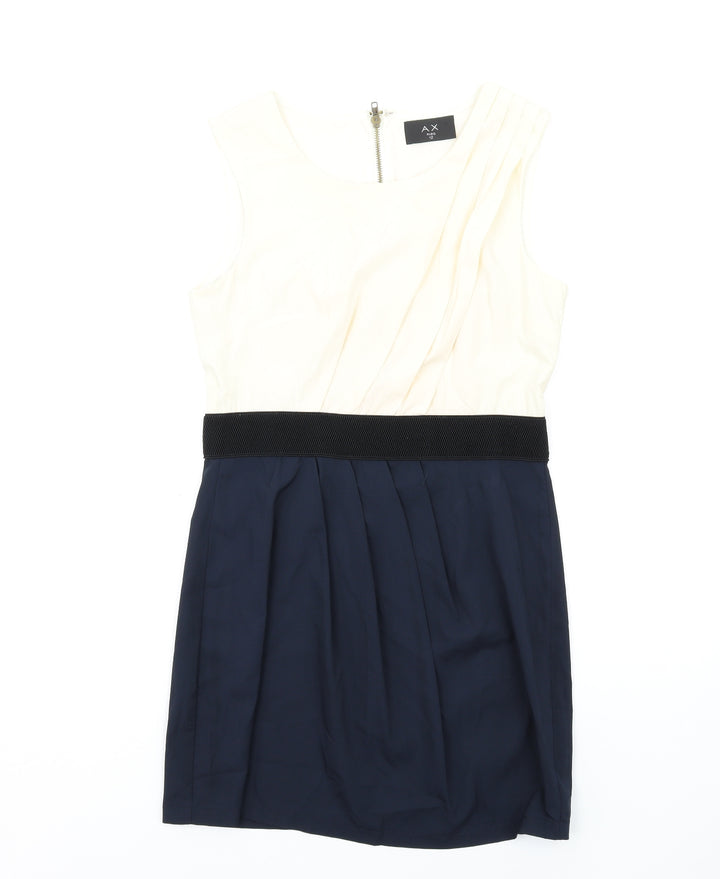 AX Paris Womens Blue Viscose Pencil Dress Size 12 Round Neck Zip