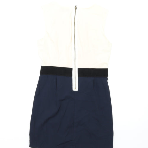 AX Paris Womens Blue Viscose Pencil Dress Size 12 Round Neck Zip
