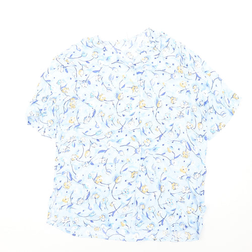 Bianca Womens Blue Floral Polyester Basic Button-Up Size 14 V-Neck