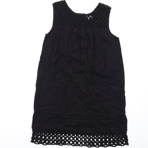 Phase Eight Womens Black Cotton Tank Dress Size 10 Round Neck Button
