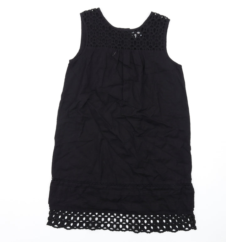 Phase Eight Womens Black Cotton Tank Dress Size 10 Round Neck Button