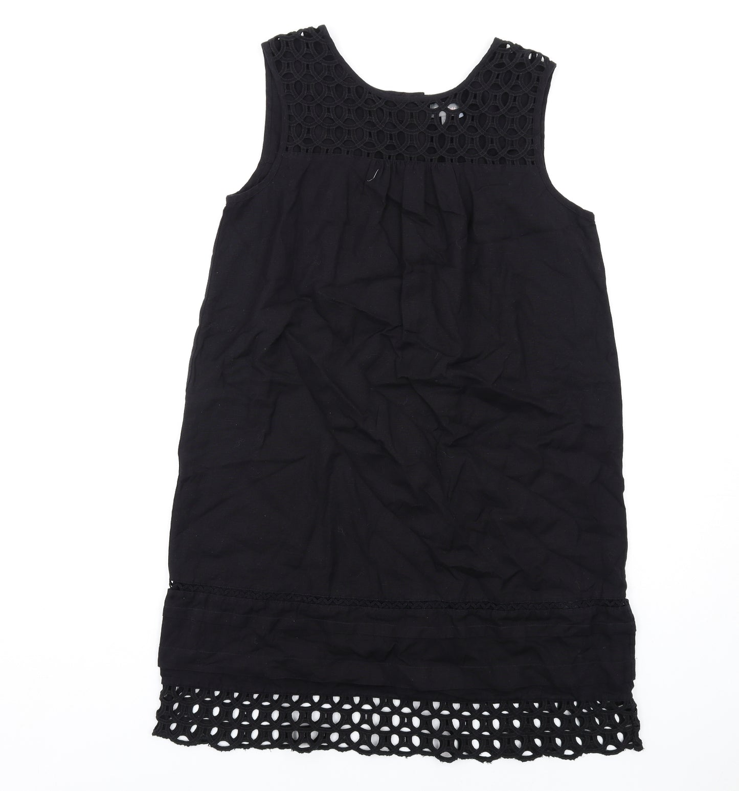Phase Eight Womens Black Cotton Tank Dress Size 10 Round Neck Button