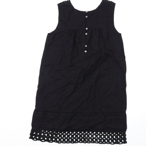 Phase Eight Womens Black Cotton Tank Dress Size 10 Round Neck Button