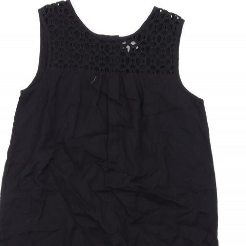 Phase Eight Womens Black Cotton Tank Dress Size 10 Round Neck Button