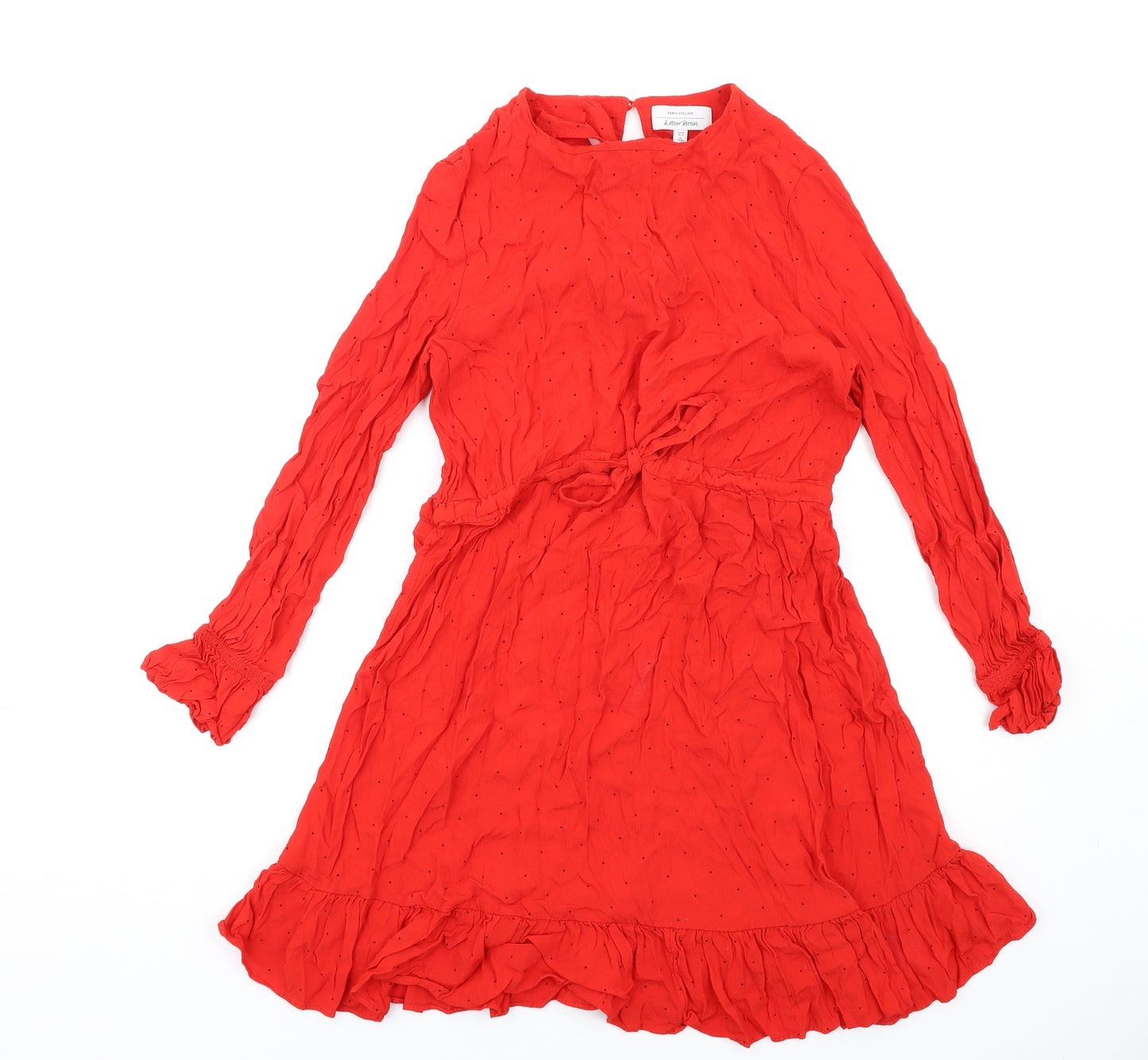 & Other Stories Womens Red Polka Dot Viscose A-Line Size 12 Round Neck Button