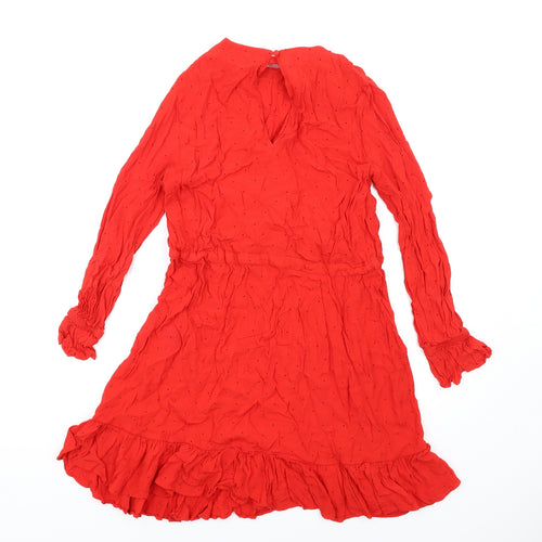 & Other Stories Womens Red Polka Dot Viscose A-Line Size 12 Round Neck Button