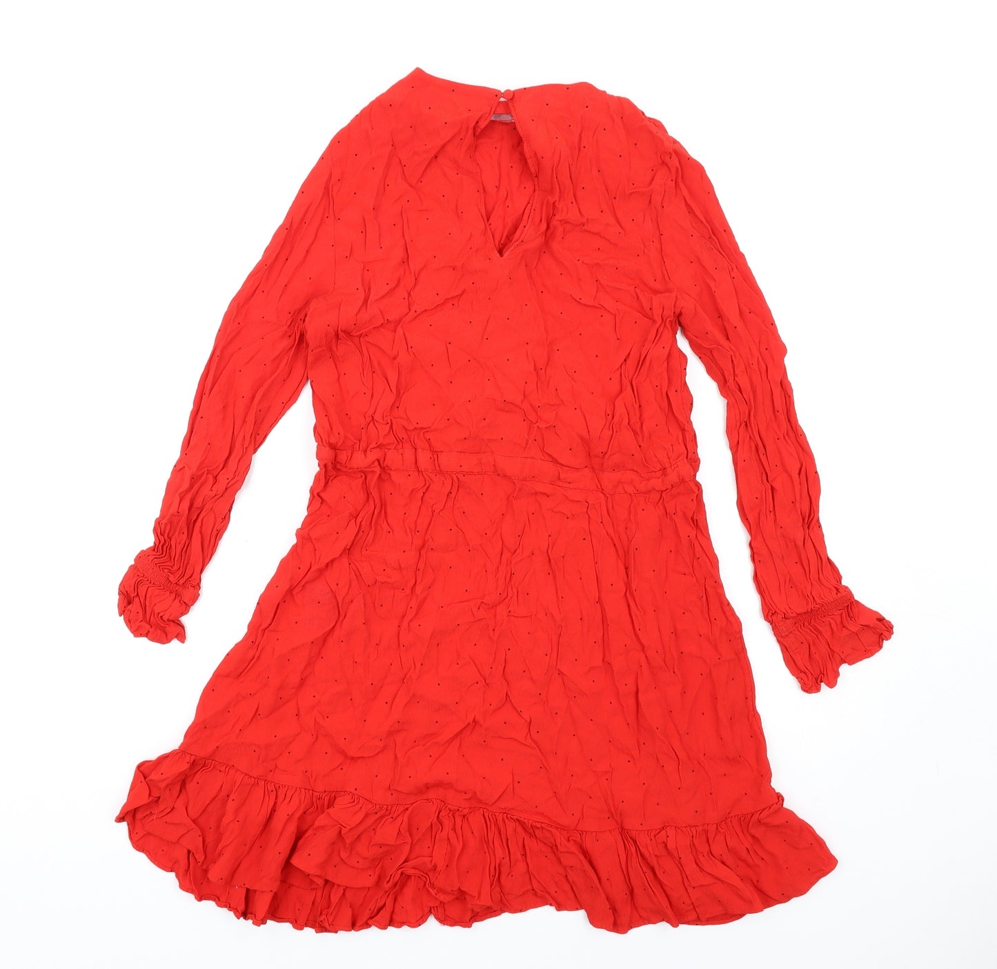 & Other Stories Womens Red Polka Dot Viscose A-Line Size 12 Round Neck Button