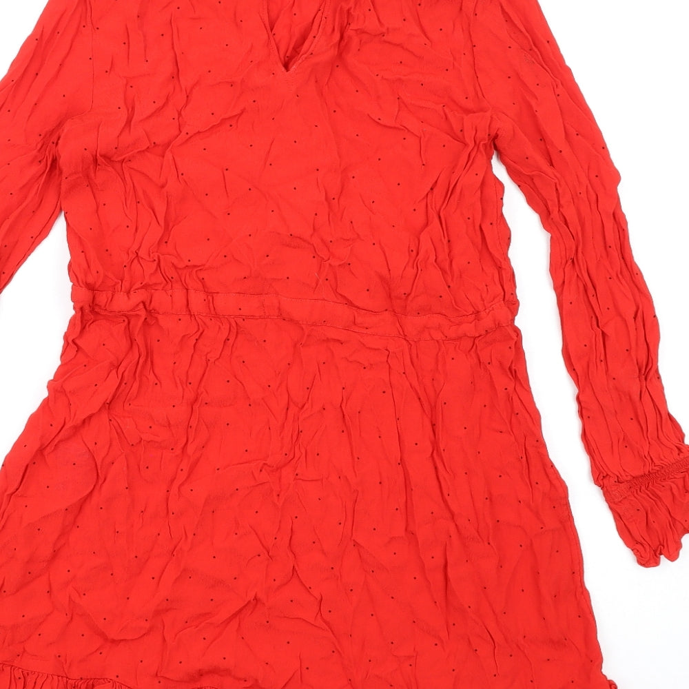 & Other Stories Womens Red Polka Dot Viscose A-Line Size 12 Round Neck Button