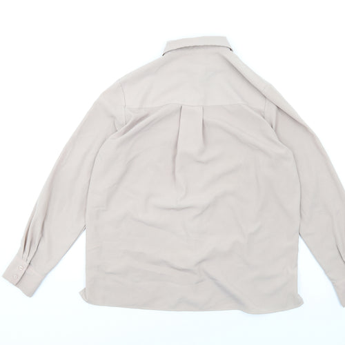 H&M Womens Beige Polyester Basic Button-Up Size 8 Collared