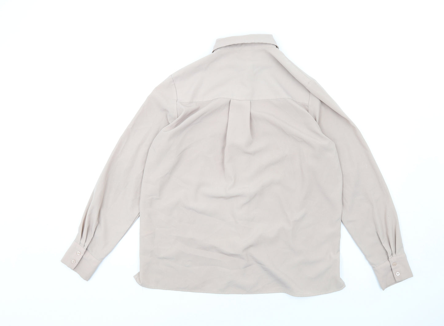 H&M Womens Beige Polyester Basic Button-Up Size 8 Collared