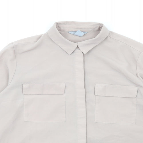 H&M Womens Beige Polyester Basic Button-Up Size 8 Collared