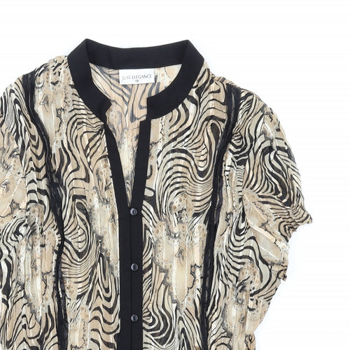 Just Elegance Womens Beige Geometric Polyester Basic Button-Up Size 18 V-Neck