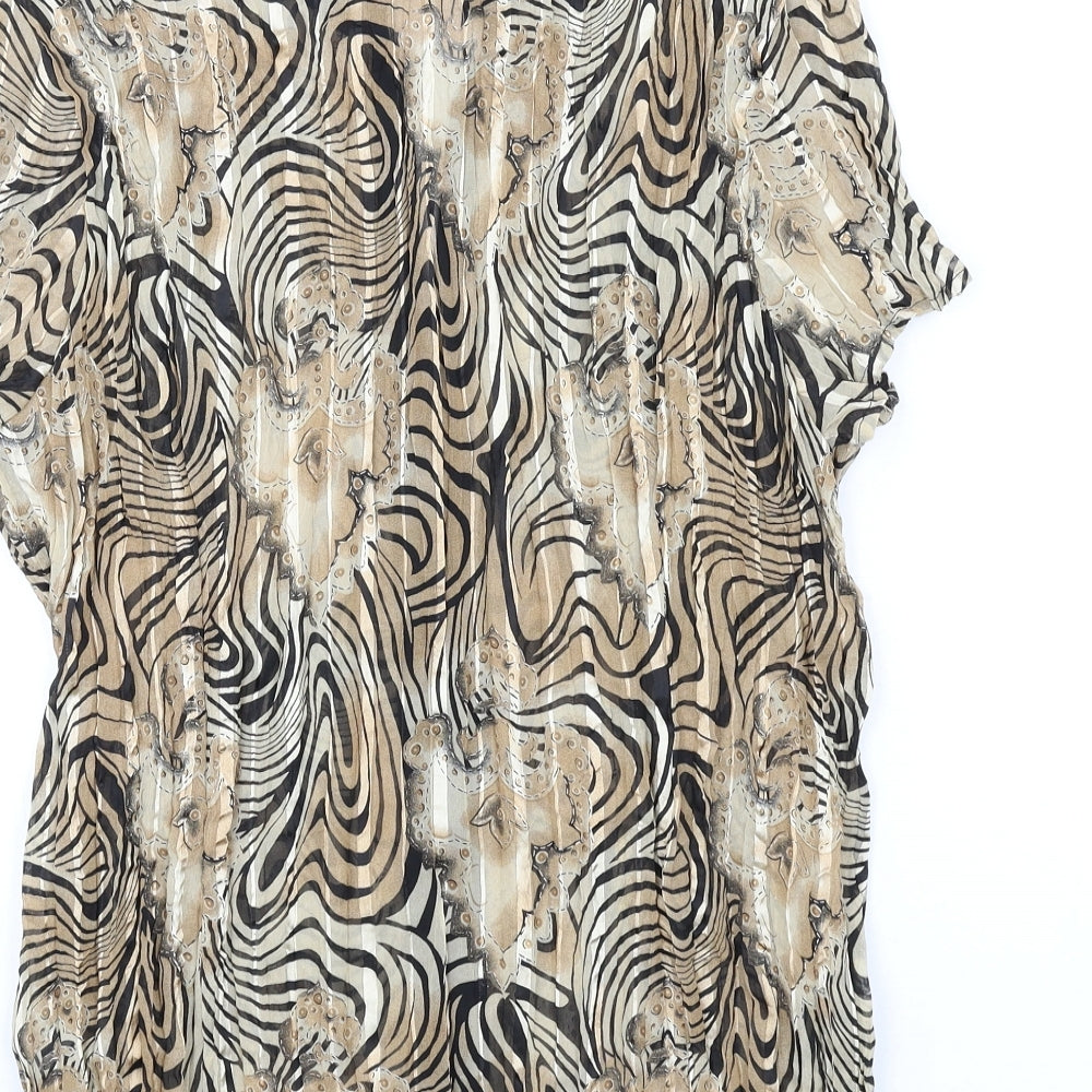 Just Elegance Womens Beige Geometric Polyester Basic Button-Up Size 18 V-Neck