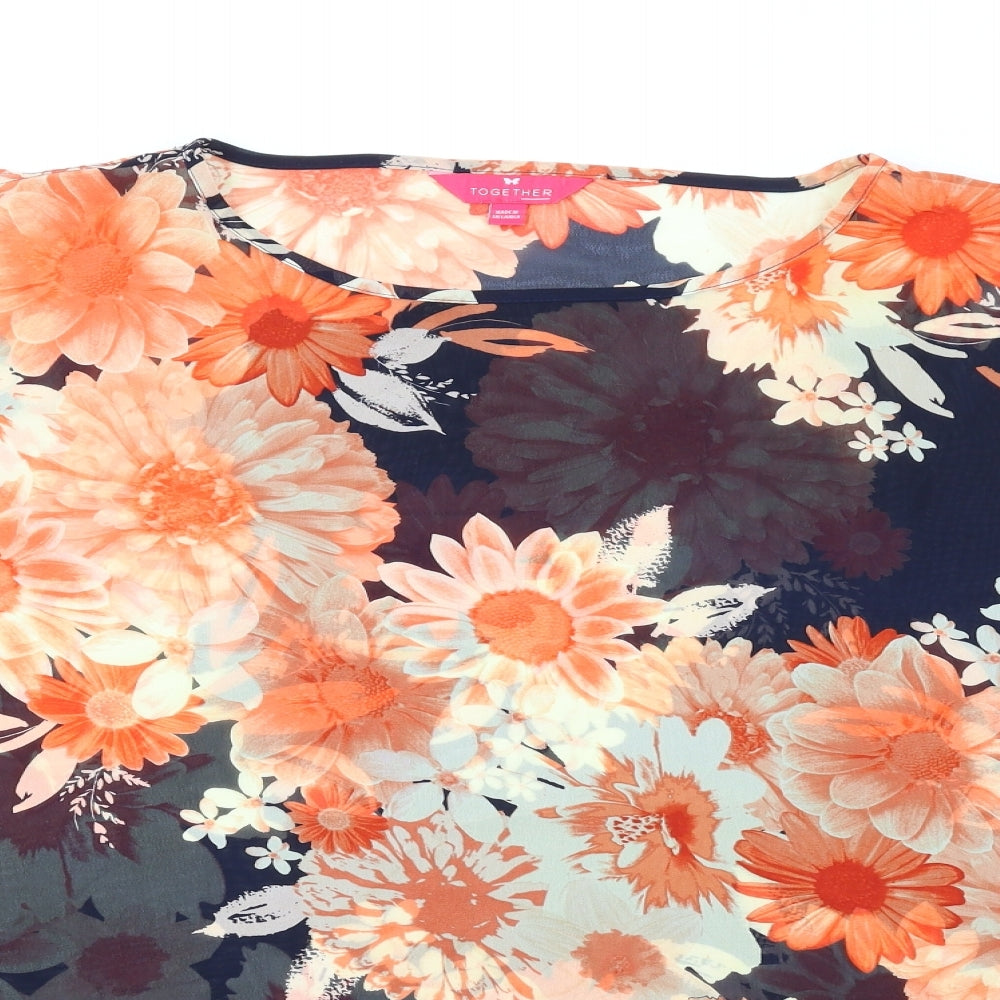 Together Womens Multicoloured Floral Polyester Basic T-Shirt Size 22 Round Neck