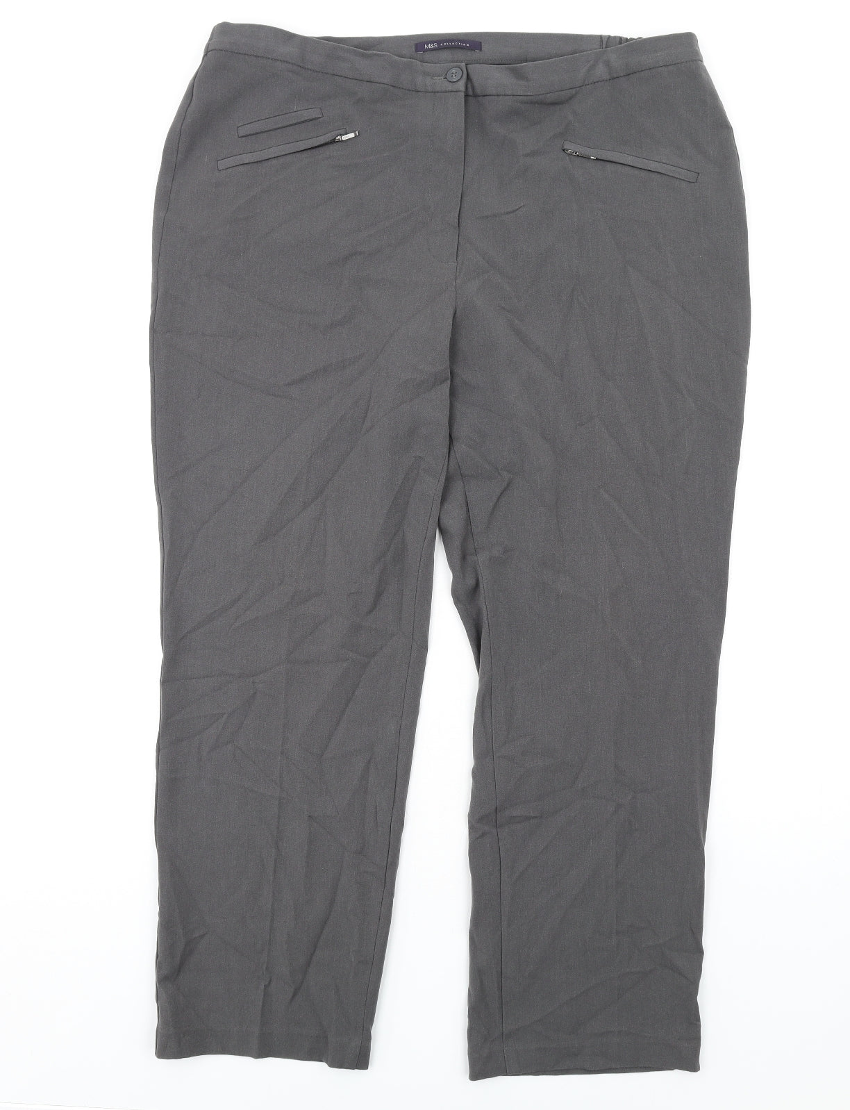 Marks and Spencer Womens Grey Viscose Trousers Size 18 L28 in Regular Zip