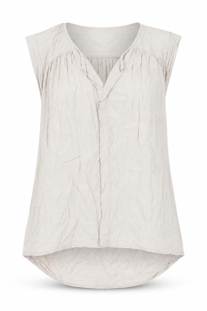 Front view of New Look women’s beige viscose basic tank, size UK 10, v-neck
