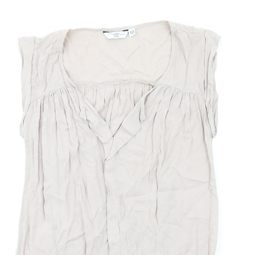 New Look Womens Beige Viscose Basic Tank Size 10 V-Neck