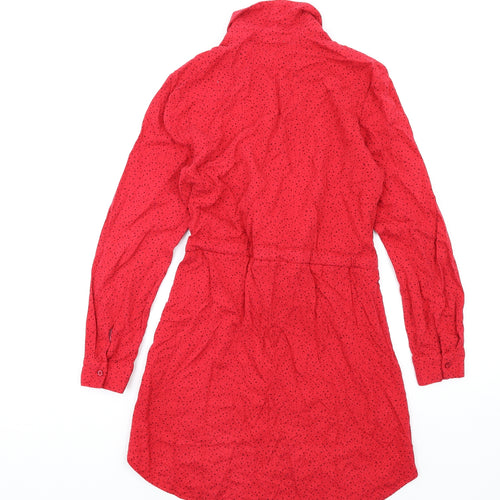 Warehouse Womens Red Geometric Viscose Shirt Dress Size 8 Collared Button