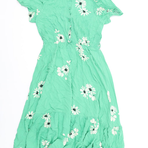 New Look Womens Green Floral Viscose Shirt Dress Size 12 Collared Button