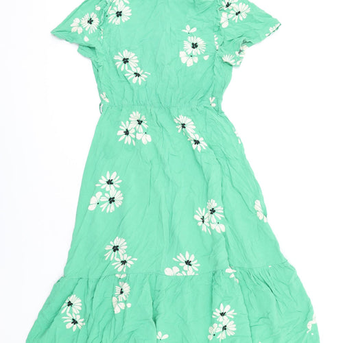 New Look Womens Green Floral Viscose Shirt Dress Size 12 Collared Button