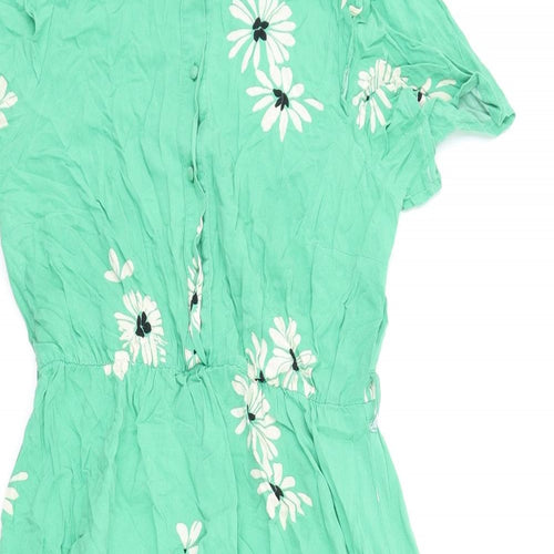 New Look Womens Green Floral Viscose Shirt Dress Size 12 Collared Button