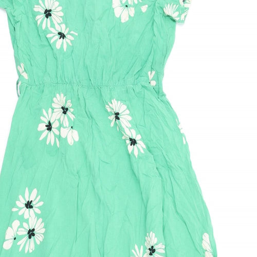 New Look Womens Green Floral Viscose Shirt Dress Size 12 Collared Button