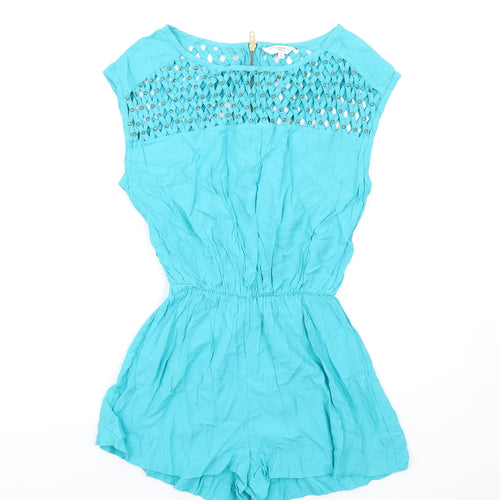 New Look Womens Blue Vinyl Playsuit One-Piece Size 8 Zip