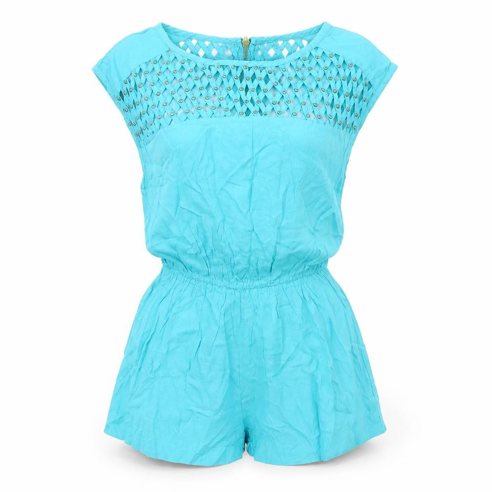 New Look Womens Blue Vinyl Playsuit One-Piece Size 8 Zip