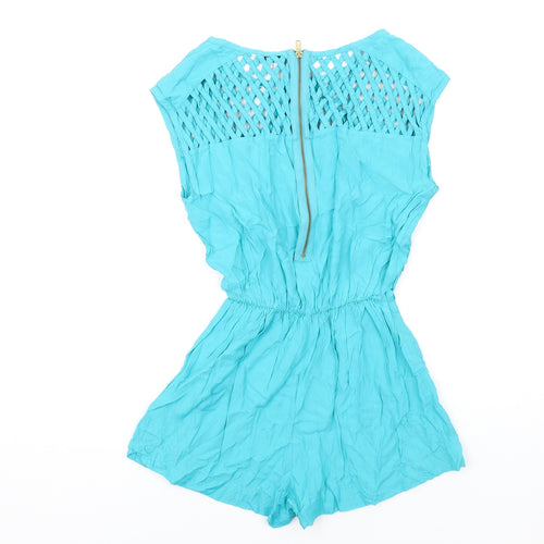 New Look Womens Blue Vinyl Playsuit One-Piece Size 8 Zip