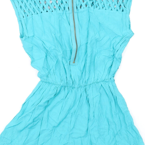New Look Womens Blue Vinyl Playsuit One-Piece Size 8 Zip